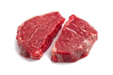 Two raw steaks close up isolated on white background