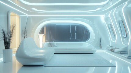 Futuristic Living Room: A Modern Spacecraft Interior Design