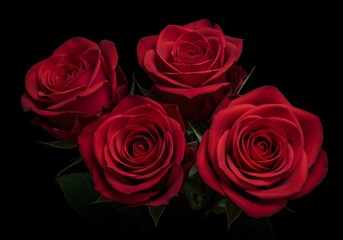 Fototapeta premium Red Roses with Elegant Petals and Green Leaves