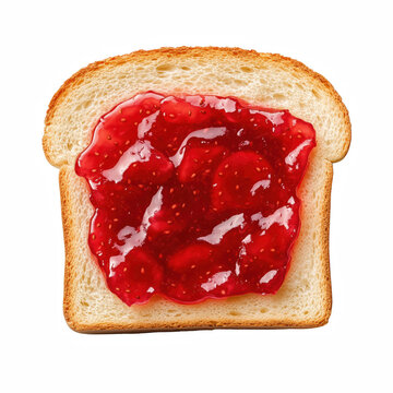 White bread slice with vibrant red strawberry jam spread isolated on transparent background.