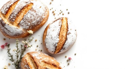 Artisan Bread Freshly Baked Loaves with Flowers