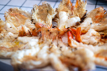 Grilled river prawns served on plate