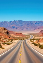 Fototapeta premium Scenic highway route through California's Mojave Desert, transitioning into Arizona's Sonoran landscape, roadtrip, nature, cactus