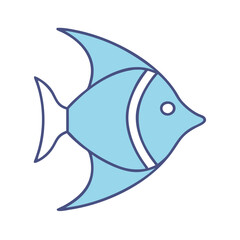 A Cute Light Blue Cartoon Fish with a Long Dorsal Fin and White Stripe
