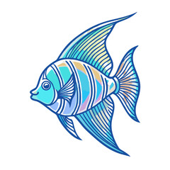 Striped Angelfish Aquatic Life Ocean Animal Colorful Fish Underwater World Marine Creature Sea Life illustration