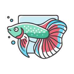 Adorable Cartoon Betta Fish in an Aquarium Illustration Aquatic Life Colorful Fish