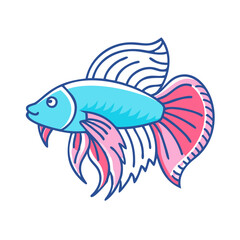 A Charming Cartoon Illustration of a Colorful Betta Fish with Flowing Fins