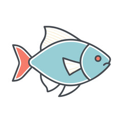 A Cute Cartoon Illustration of a Teal Fish with Orange Tail Fins Swimming