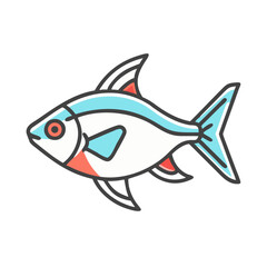 A vibrant illustration of a stylized fish with teal and coral accents swimming gracefully