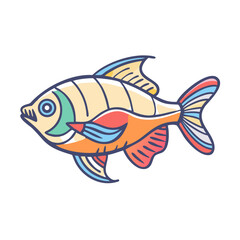 Vibrant Colorful Cartoon Fish Illustration with Artistic Design Elements