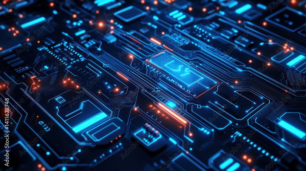 Aufkleber complex circuit board with glowing pathways