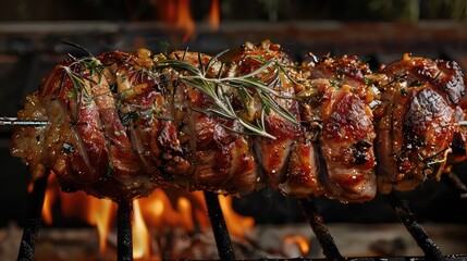 Grilled pork roast on skewers