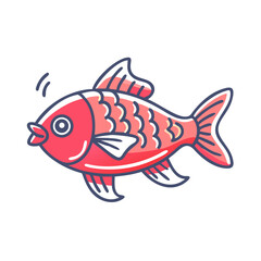 A Cute Cartoon Illustration of a Red Fish Swimming Joyfully