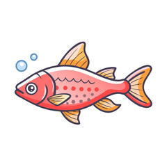Cute Cartoon Pink Fish with Orange Fins Swimming in Bubbles
