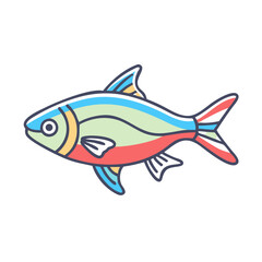 Obraz premium Striped Colorful Fish Illustration Aquatic Animal Cartoon Design Graphic Art