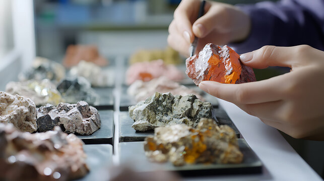 Geologist studying core samples at the lab to determine the mineral composition and lithium concentration. Featuring laboratory analysis