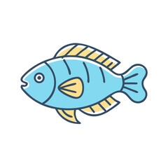 Cute Cartoon Illustration of a Light Blue Fish with Yellow Fins and Stripes