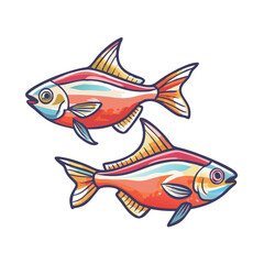 Fototapeta premium Two Vibrant Colorful Fish Swimming Underwater Ocean Scene Illustration