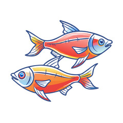 Two Vibrant Red and Orange Fish Swimming Together in an Underwater Scene