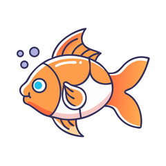 Adorable Cartoon Orange Goldfish Swimming Underwater with Bubbles