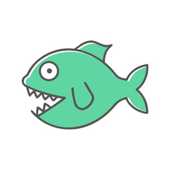 A Cartoon Illustration of a Cute Green Fish with Sharp Teeth