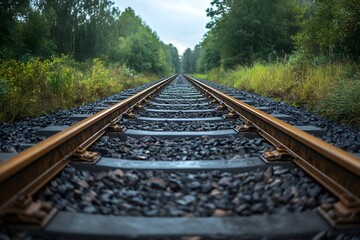 Fototapeta premium A captivating journey through time and space, with a long railway track. This image evokes a sense of wonder, perfect for travel and adventure themes.