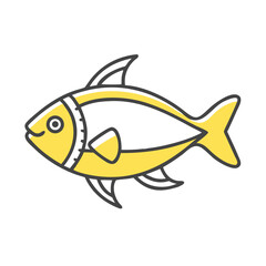 A Cute Yellow Cartoon Fish Illustration with Simple Design and Bold Outlines