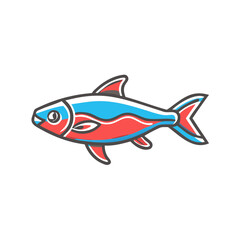 Vibrant Red and Blue Cartoon Fish Illustration Aquatic Animal Design