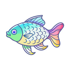 Vibrant Rainbow Colored Fish Illustration Aquatic Animal Cartoon Drawing