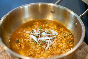 Ramyeon, Korean style noodle in a bowl