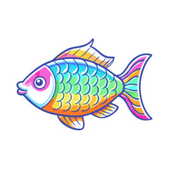 Vibrant Rainbow Colored Cartoon Fish Illustration Aquatic Animal Design