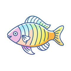 A vibrant rainbow colored cartoon fish illustration a whimsical underwater creature