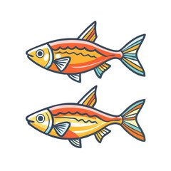 Fototapeta premium Two Colorful Cartoon Fish Swimming Side by Side Illustration Graphic Design