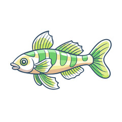 A Charming Cartoon Illustration of a Green and Yellow Striped Fish with Delicate Fins