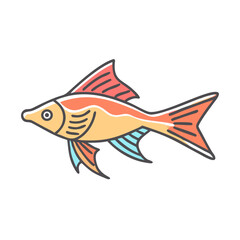 Illustration of a vibrant orange and red fish with teal fins a stylized aquatic creature