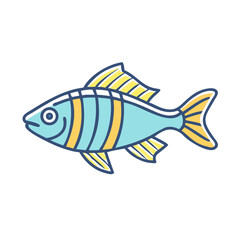 Fototapeta premium Illustration of a Cute Cartoon Striped Fish with Yellow Fins and Tail