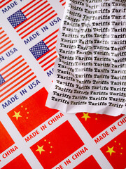 Made in USA and Made in China Seamless print on paper Sticker with Crumpled paper with words...