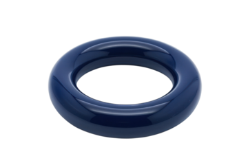A sleek, glossy navy blue ring centerpiece resting on a smooth white surface under soft lighting isolated on transparent background
