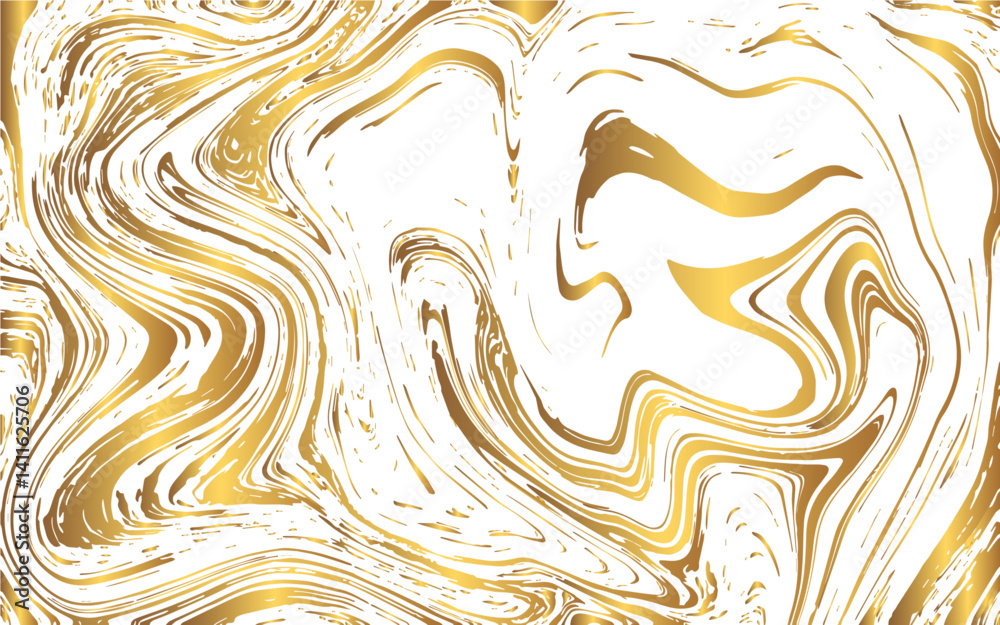 Aufkleber Abstract White and Gold marble background with marble texture design. Fluid, organic movement with smooth, paint-like lines with ink or acrylic flow. Luxurious golden swirl and wavy pattern