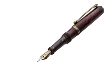 Antique fountain pen resting on a pristine white surface, perfect for writing elegant letters or signing important documents isolated on transparent background