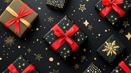 Obraz premium Christmas gifts on black background