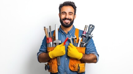 Smiling man holding various tools