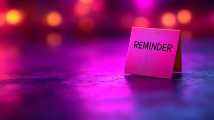 Hyper-detailed Sticky Note Design with Bold REMINDER Inscription on a Vivid Violet Background Featuring Elegant Handwritten Aesthetic
