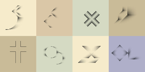 Art composition with halftone dots .Modern art design .Neutral color stripes .Transition dots. Geometric shape. Wall art