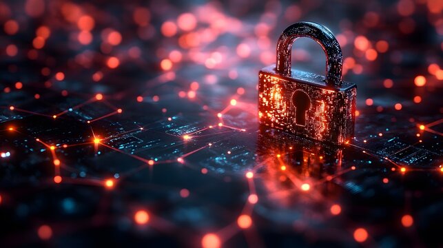 Mesmerizing display of a metallic padlock representing unparalleled data security in advanced healthcare through a digital network aesthetic