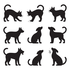 Minimalist Dog and Cat Silhouette Set Vector Collection