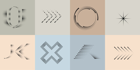 Art composition with halftone dots .Modern art design .Neutral color stripes .Transition dots. Geometric shape. Wall art