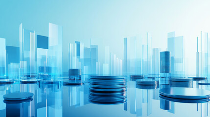 Visualization Blue Gradient With Floating Financial