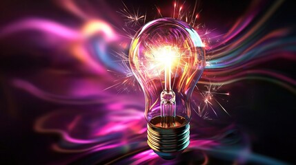 Illuminated lightbulb, creative idea, vibrant background, inspiration