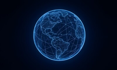 Holographic image of earth with network connections.